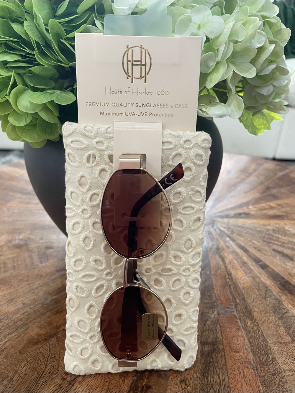 House of Harlow 1960 Gold Frame Brown Lens Round Sunglasses